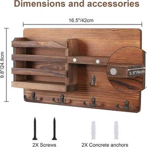 Wooden Wall Key Rack With <b>Hooks</b> And Storage <b>Shelf</b> For Entryway Living Room Organization - Product Image 5