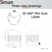 Sensor LiDAR 3D Seri Siman OW1 48 Garis, Pemindaian 360 Derajat 70m, Radar Laser untuk AGV, Forklift, Pemetaan Drone, Mendukung ROS/Ubuntu