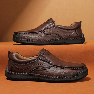 Chaussures en cuir pleine fleur pour hommes, à enfiler, confortables pour la marche, cousues à la main, semelle intérieure souple, pour usage quotidien urbain et décontracté - Product Image 6