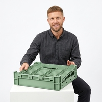 Caisse de rangement pliable robuste et empilable en plastique pour entrepôt, logistique et distribution, idéale pour les fruits