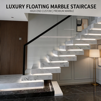 Offre Chaude : Escalier Droit Suspendu avec Marches en Marbre et Garde-Corps en Verre Sans Cadre avec Plaque de Base, Escalier Flottant en Marbre