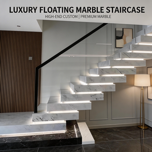 Offre Chaude : <span class=keywords><strong>Escalier</strong></span> Droit Suspendu avec Marches en Marbre et <span class=keywords><strong>Garde</strong></span>-<span class=keywords><strong>Corps</strong></span> en Verre Sans Cadre avec Plaque de Base, <span class=keywords><strong>Escalier</strong></span> <span class=keywords><strong>Flottant</strong></span> en Marbre - Product Image 2