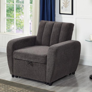 Modern Dark Brown Single Chair Sofa Bed Channel-Tufted Pull-Out <strong>Sleeper</strong> with Casters for Living Room Hotel Bedroom - Product Image 1