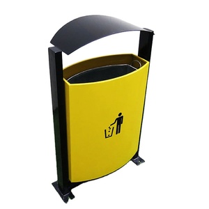 Outdoor Steel Waste Recycling Dustbin Yellow Trash Bin with Ash Tray