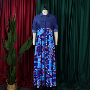 <span class=keywords><strong>Vestido</strong></span> Maxi Casual Largo de Primavera para Mujer, con Cuello Vaquero Elegante, Patrones Vintage de Retazos, Cintura Alta, Estilo Swing y Talla Grande - Product Image 4