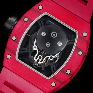 Montre mécanique à remontage manuel 052 en fibre de carbone rouge, modèle Skull Tourbillon, pour femmes et hommes, Tech Noir Apex Timepiece Watch - Product Image 5