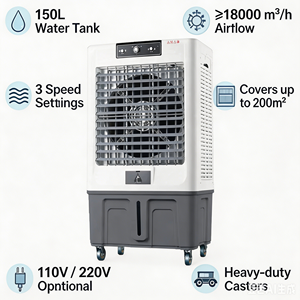 เครื่องทำความเย็นแบบระเหยน้ำแบบตั้งพื้น Tower ความจุน้ำ 150 ลิตร 450 วัตต์ เสียงเบา 40 เดซิเบล สำหรับใช้งานเชิงพาณิชย์ อุตสาหกรรม ภายนอกอาคาร โรงแรม ร้านอาหาร 80 ปอนด์ - Product Image 4