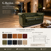 Canapé deux places Chesterfield vintage en cuir véritable G-Bardon, rembourrage en mousse capitonnée de qualité supérieure, pieds en bois - Meubles de salon de villa