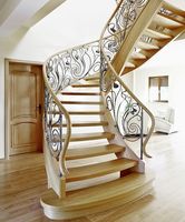 Escalier en fer forgé moderne, design d'escalier en arc droit, cercle, courbe, rond, en pierre, granit, marbre