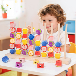Nuovo <span class=keywords><strong>Gioco</strong></span> Educativo Montessori in Legno per Bambini, Blocchi Impilabili e Perline per l'Apprendimento Creativo e l'Ordinamento dei Frutti - Product Image 2