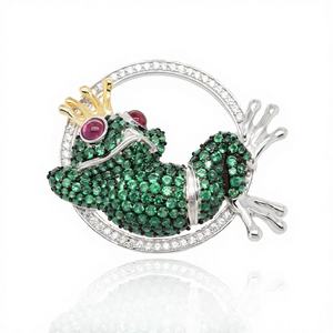 Broche de luxe délicate en argent sterling 925 et zircon, motif grenouille, pour fiançailles, mariage et cadeau de fête - Product Image 1