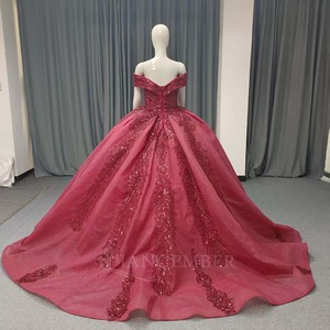 Lsany213 High Quality Luxury <b>Sequin</b> Beads Evening Dress For <b>Red</b> 3D Flower Princess Gowns Quinceanera Ball Dress Jancember - Product Image 5