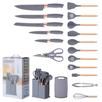 Ensemble d'ustensiles de cuisine en silicone écologiques de 19 pièces, manche en bois antiadhésif, passe au lave-vaisselle, pour une utilisation en cuisine