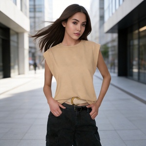 Camiseta Informal a Rayas de Punto para Mujer, Cuello Redondo, Suave, Básica, Larga, Transpirable, de Manga Corta, para Oficina o Deporte - Product Image 1