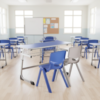 Meubles de classe bon marché, bureau scolaire double combiné, bureau scolaire double pour 2 étudiants, bureau scolaire universitaire double