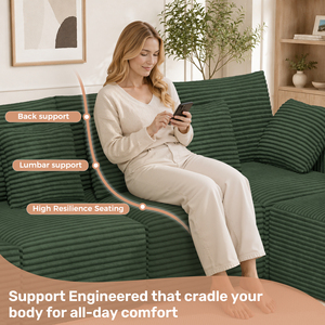 Sofá Seccional Modular en Forma de L con Chaise Longue, Tapizado en Corduroy, Asiento Profundo, Espuma de Alta Densidad para Sala de Estar/Apartamento - Product Image 3