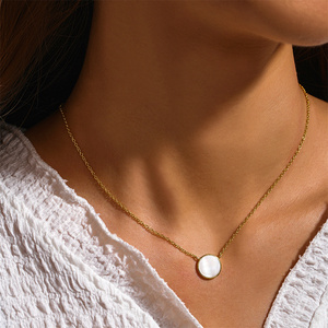 Collares de Plata S925 Modernos CANNER para Mujer, Minimalistas con Piedras Preciosas, Turquesa, Circonita, Concha, Perla, Colgante Circular, Cadenas para Clavícula - Product Image 5