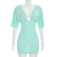 Robe d'été pour femmes Viviblook C26DS218, nouvelle robe moulante mini à col en V plissée de couleur unie pour femmes