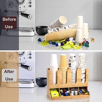 Organisateur de salle de pause en bambou à 8 compartiments, double niveau, pour distributeur de tasses à café, panier de rangement pour dosettes et supports de rangement pour articles jetables