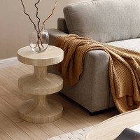 ModHomi Moderner Fiberglas-Beistelltisch Travertin-Optik Sanduhr-Endtisch Skulpturaler Runder Couchtisch Hocker Wohnzimmer