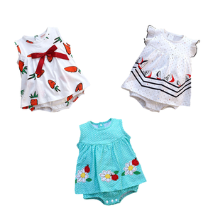Robe barboteuse tricotée sans manches à motif dessin animé pour bébé fille 6-12 mois, en pur coton, avec fermeture à boutons-pression, collection boutique - Product Image 1