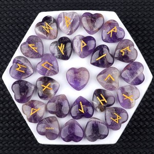 Piedras Rúnicas Naturales en Forma <span class=keywords><strong>de</strong></span> Corazón, Piedras Semipreciosas Talladas, Pulidas y Rectificadas, 25 Piezas en una Bolsa <span class=keywords><strong>de</strong></span> Tela - Product Image 2