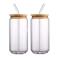 Gobelet en verre borosilicate de haute qualité de 16 oz (500 ml) pour sublimation, globe à neige en verre transparent, gobelet à soda, bière, pot avec couvercle en bambou et paille, tasses à café