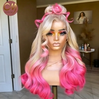 Perruque en cheveux humains ondulés Ombré Rose Platine, Lace Front HD 13x4 pré-épilée, pour fête, vente en gros