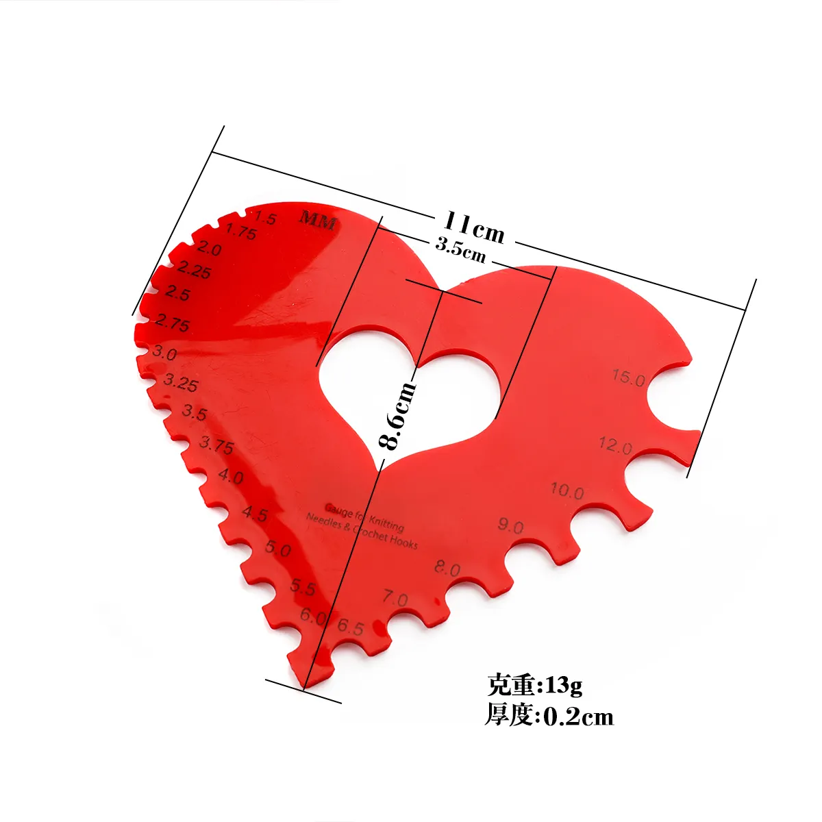 Heart Shaped Measuring Knitting Needles Measuring Ruler