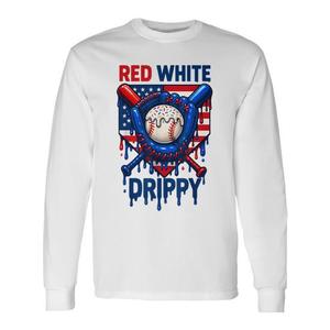 T-shirt à manches longues de baseball rouge et blanc avec motif patriotique du 4 juillet - Product Image 1