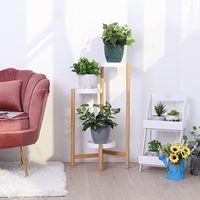 Escaliers à fleurs en bambou naturel à 3 niveaux pour plantes d'intérieur et d'extérieur, pour balcon et salon