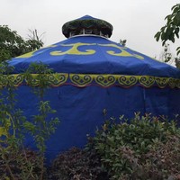 Tente yourte extérieure personnalisée en toile de silicone bleue en twill ripstop, imperméable, coupe-vent, résistante à l'abrasion, en tissu polyester