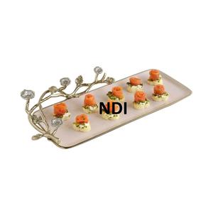 Bandeja de servicio superior de mesa de comedor de forma personalizada con acabado antiguo, bandeja de servicio de Metal para servidor de té y café de estilo único - Product Image 1