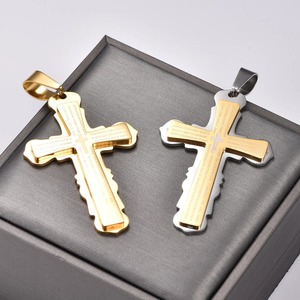 Stainless Steel Chunky Double Layer Printing <b>Cross</b> <b>Pendant</b> Necklace for Women <b>Men</b> Religious Christian Charms Chain Metal Jewelry - Product Image 3