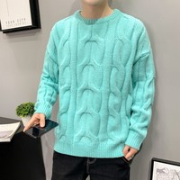 Personnalisé le nouveau tricot hommes pull vêtements d'hiver lâche loisirs col rond pull manches chauve-souris conception couleur unie pull hommes
