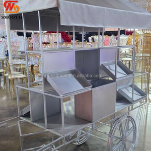 Chariot à fleurs vintage en métal blanc lisse avec roues et auvent, dernier modèle, chariot de rangement multi-compartiments pour bonbons de mariage en extérieur - Product Image 5