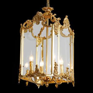 Orta yüzyıl vintage dikdörtgen pirinç lamba cam fenerler dekoratif kafes pirinç kolye lamba - Product Image 1