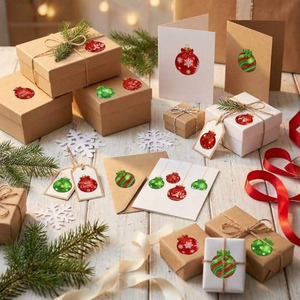 Etiquetas Adhesivas Navideñas ODM Rojas y Verdes para Regalos y Manualidades, Papel Resistente, Impresión Offset - Product Image 4