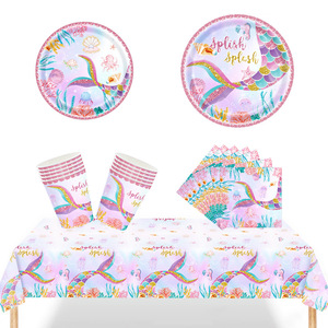 Mermaid Scale Purple Gold Paper Plates 9 Inch <b>Round</b> Birthday Party Tableware Disposable Children's Party Supplies - Product Image 5