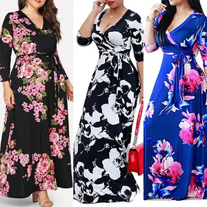 Wholesale 2023 fashion sexy ladies O-Neck 3/4 sleeve Women Maxi Dresses (COM1115-2)