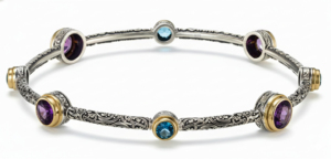 Natural <b>Amethyst</b>/Garnet and Blue Topaz Trendy Claw Setting Bangle Women's Jewelry Gift for Engagement - Product Image 2