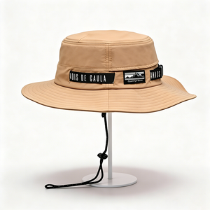 <b>Khaki</b> 3D Embroidery Logo Outdoor Ski <b>Bucket</b> <b>Hat</b> Wide Brim UV Protection Safari Sun Cap Adjustable Windproof Chin Strap Hiking - Product Image 2