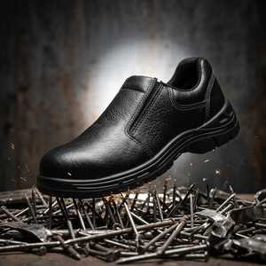 Chaussures de sécurité en cuir pour hommes les plus vendues avec embout en acier, fermeture à lacets, antidérapantes pour l'usine et la construction - Product Image 1