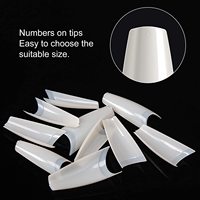 Faux-ongles en forme de cercueil moyen pour femmes, pointes d'ongles, transparentes, personnalisées, en acrylique, demi-couverture, vente en gros, pièces