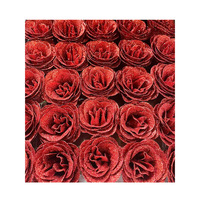 Décoration de mariage à domicile, vente en gros de têtes de fleurs en soie, rose artificielle avec paillettes dorées lumineuses