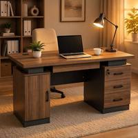 Bureau de direction moderne à double piétement avec armoire de classement et 3 tiroirs verrouillables – Idéal pour la maison et le bureau (Meilleures ventes)