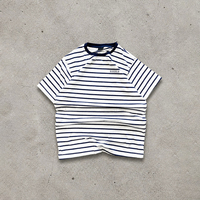 T-shirt à col côtelé personnalisé, décontracté, confortable, respirant, à manches courtes rayées, en coton de haute qualité, unisexe