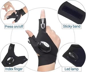 Guantes Impermeables con Linterna LED, Guantes sin Dedos con Linterna LED, Guantes con Linterna para Bicicleta y <span class=keywords><strong>Camping</strong></span>, Perfectos para Uso en Exteriores - Product Image 5