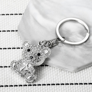 Creative 3D Silver Metal Craft Keychain Cartoon Animal Custom Rhinestone <strong>Bow</strong> Tie Durable Promotional Bear Keychains - Product Image 1
