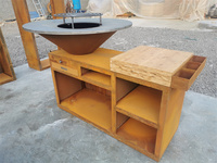 Ensemble Barbecue en Acier Corten / Grill Extérieur au Charbon de Bois Métallique avec Table de Grill et Foyer de Jardin